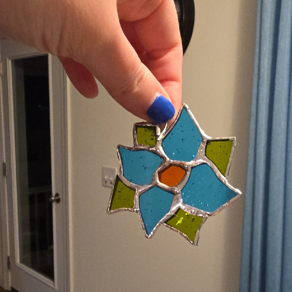 Blue & Green Stained Glass Floral Suncatcher